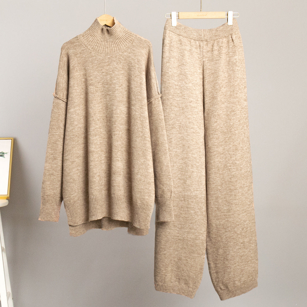 Trendy Casual Knitted Sweater Set with Long Pants