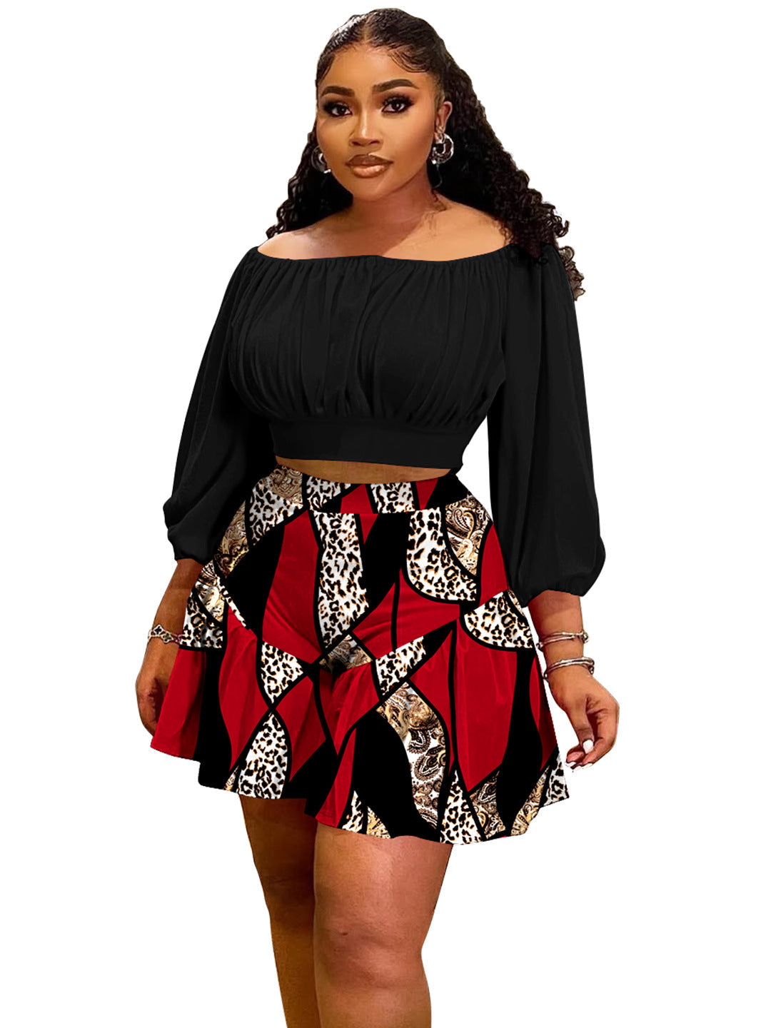 Wrinkled Off-Shoulder Casual Two-Piece Set
