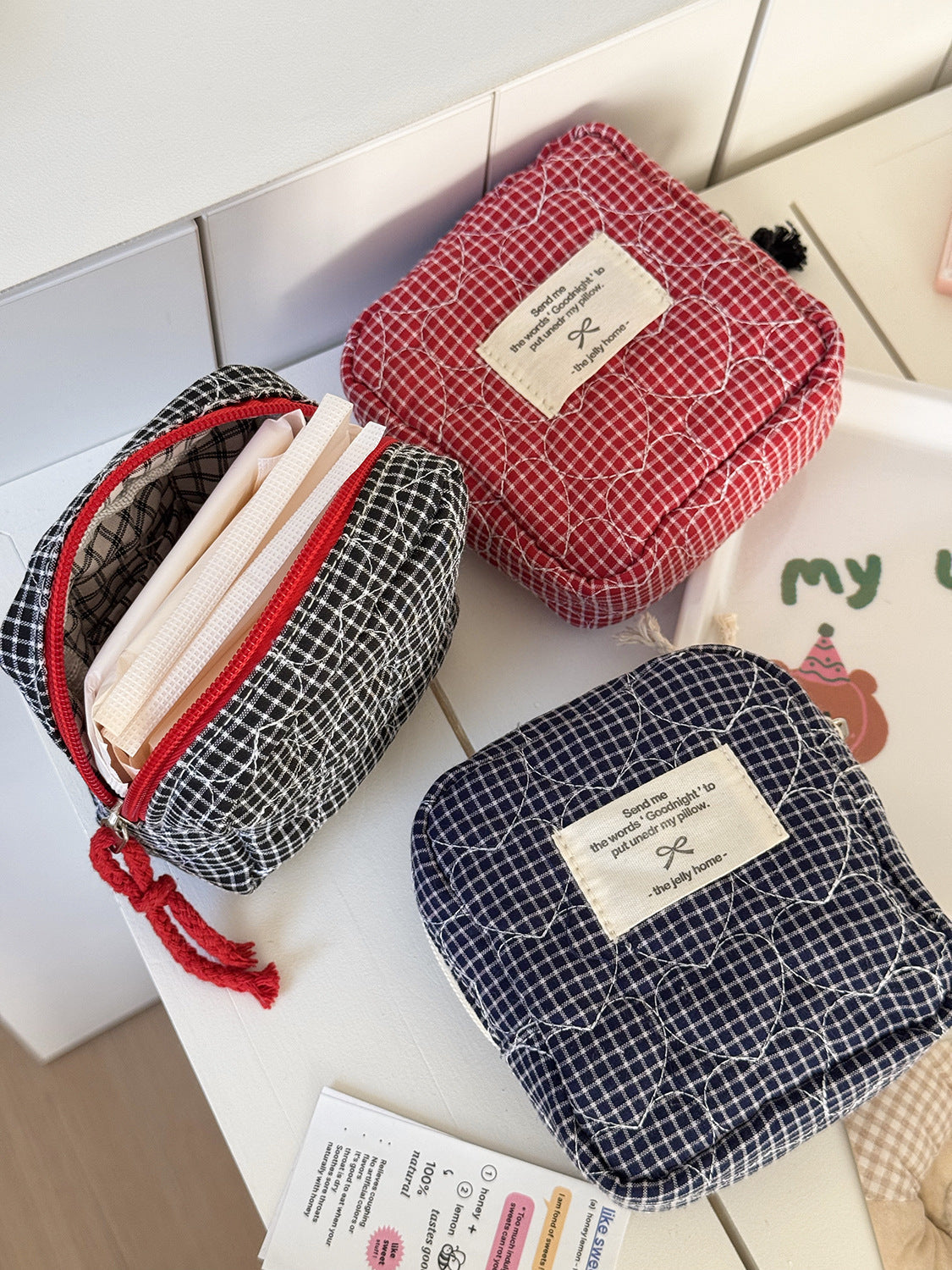 Heart Quilted Cosmetic Bag Stylish Portable Storage