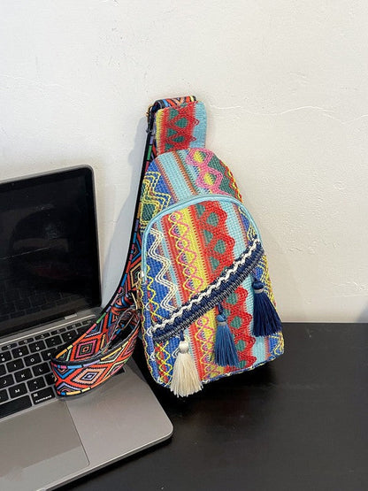 Ethnic Style Fringed Crossbody Bag Casual Soft Fabric
