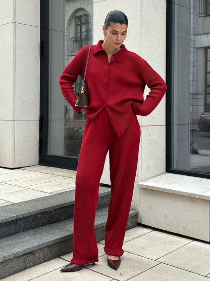 Oversized Knitted Lounge Set Casual Pullover and Pants