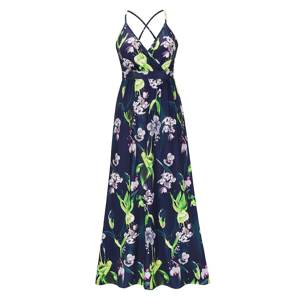 Floral Sling Long Dress Fashion Slim Fit Slim Dress