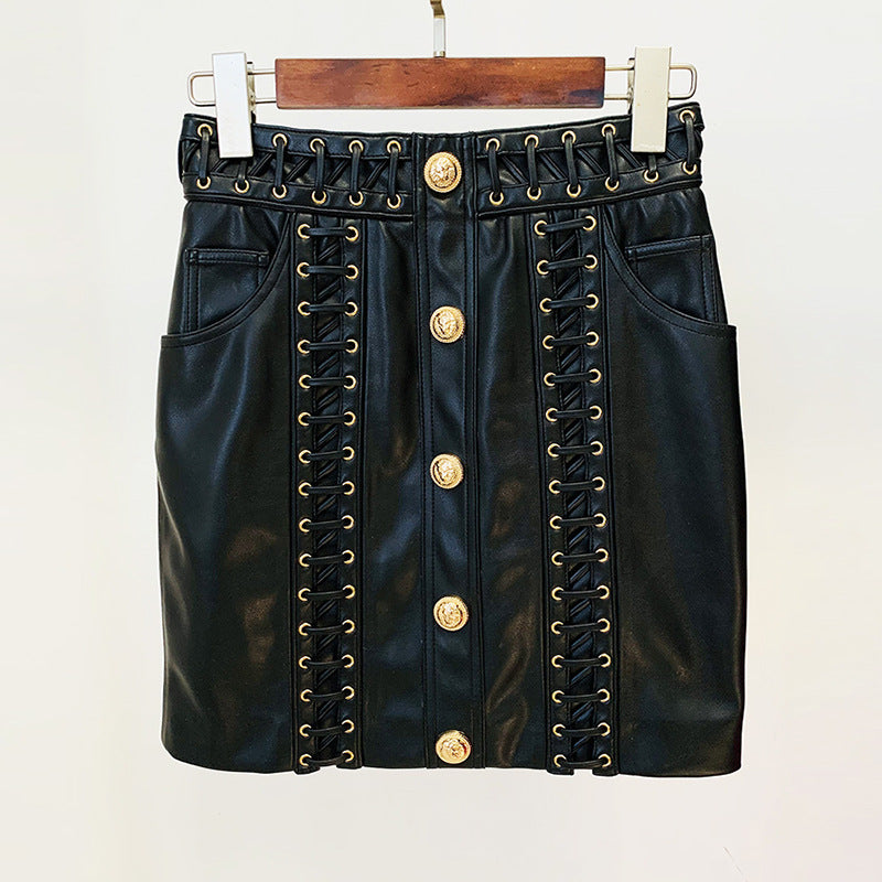 Stylish Black Pu Leather Blazer With Tie Waist