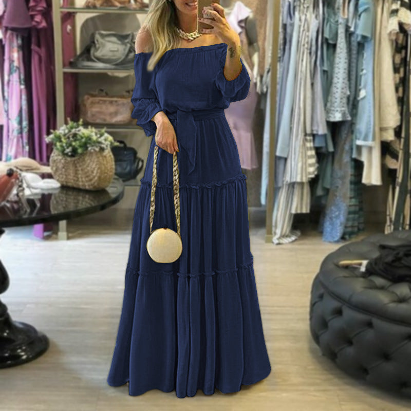 Summer Lace-Up Ruffled Bohemian Sexy Off-The-Shoulder Maxi Dress For Women