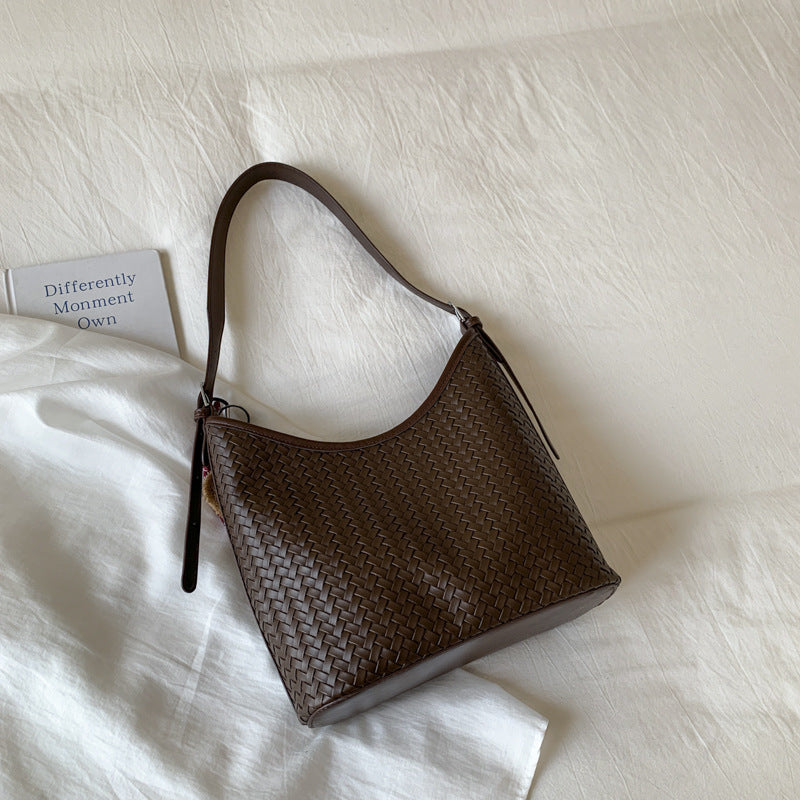 Trendy Woven Texture Bucket Tote Bag Large Capacity Casual Shoulder Bag