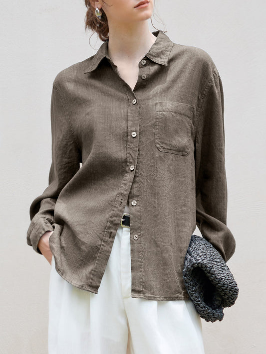 Elegant Linen Long Sleeve Shirt for Women in Solid Colors