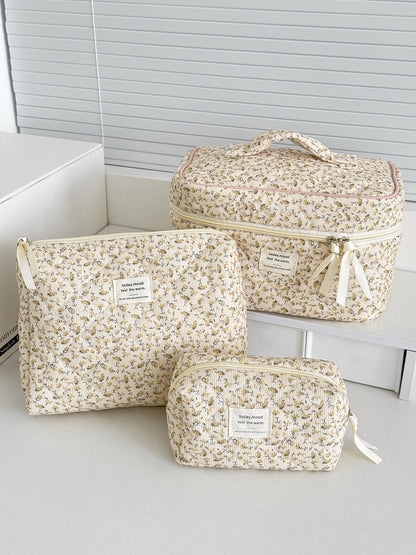 Floral Corduroy Makeup Bag Portable Large Capacity Organizer