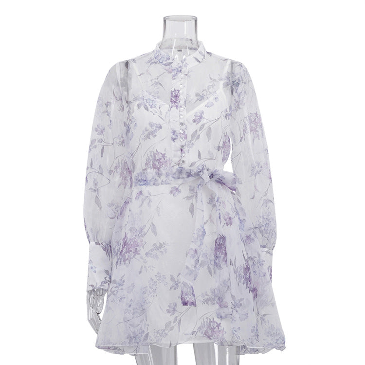 Elegant Floral A-Line Dress with Long Sleeves