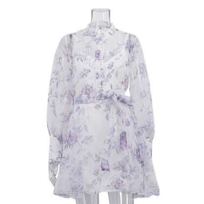 Elegant Floral A-Line Dress with Long Sleeves