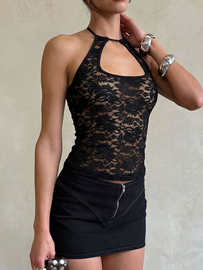 Trendy Lace Cutout Back Top Summer Casual Wear