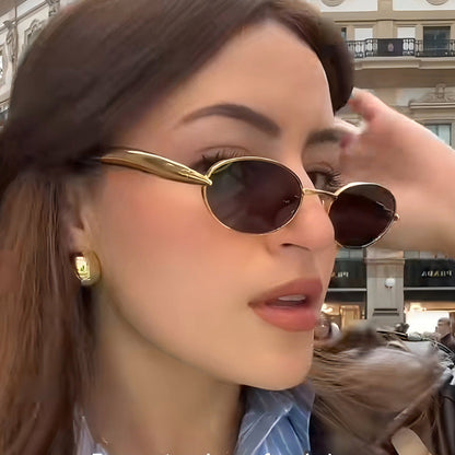 Metal Oval Sunglasses Stylish UV400 Protective Eyewear