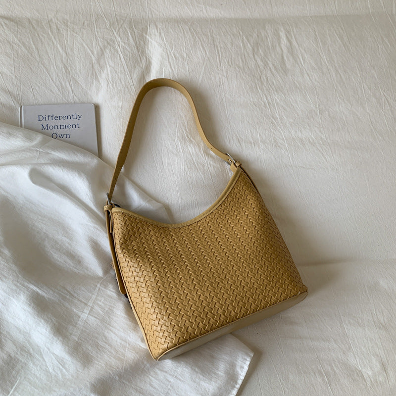 Trendy Woven Texture Bucket Tote Bag Large Capacity Casual Shoulder Bag