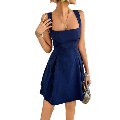 Elegant Solid Color A-Line Dress Sleeveless Polyester Mini Dress