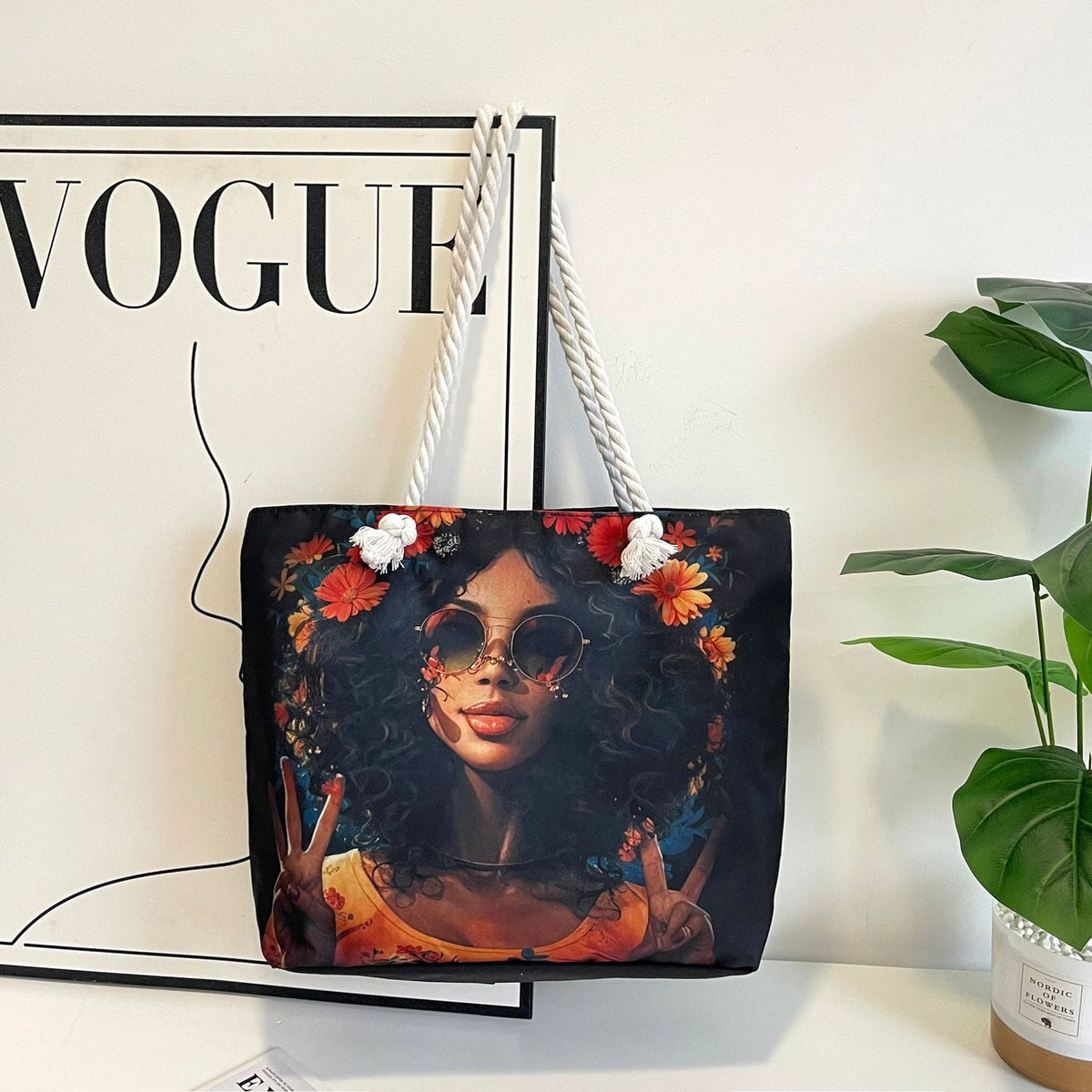 Classic Outdoor Canvas Tote Bag with Cartoon Print