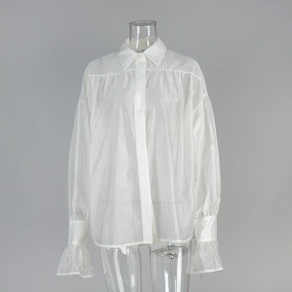 Elegant Lantern Sleeve Viscose Blouse Casual Top
