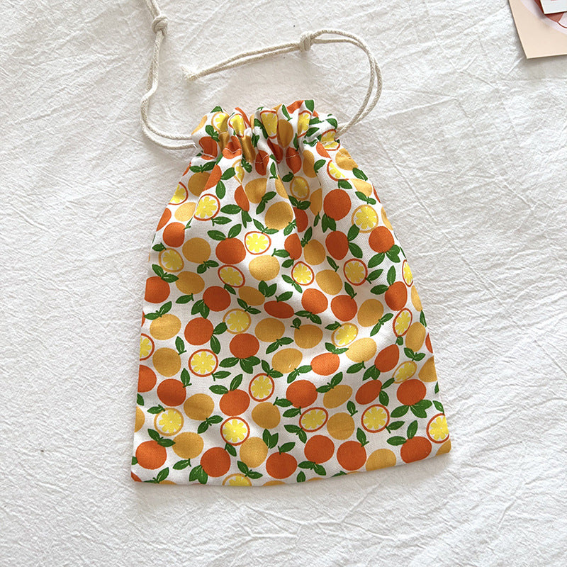 Mini Cotton Drawstring Makeup Pouch Cute Floral Travel Bag