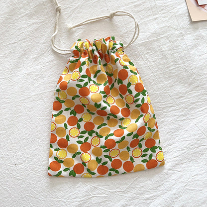 Mini Cotton Drawstring Makeup Pouch Cute Floral Travel Bag