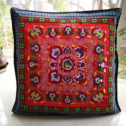 Ethnic Style Flower Embroidered Pillow Cover Cushion Cover