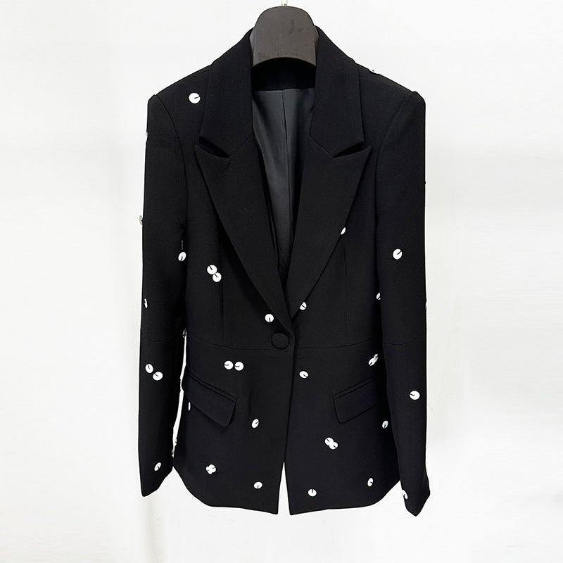New Color-Blocked Sequined Blazer And Mermaid Skirt Set