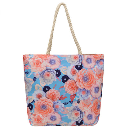 Fashionable Reversible Beach Tote Bag Canvas with Cotton Rope