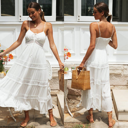 Women'S Bohemian Suspender Dress With Lace Panels For Large Dress