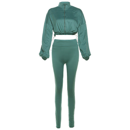 Sensual Drawstring Crop Top And High-Waisted Pants Set