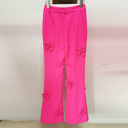 Floral Embellished Pants Stylish Casual Suit Trousers
