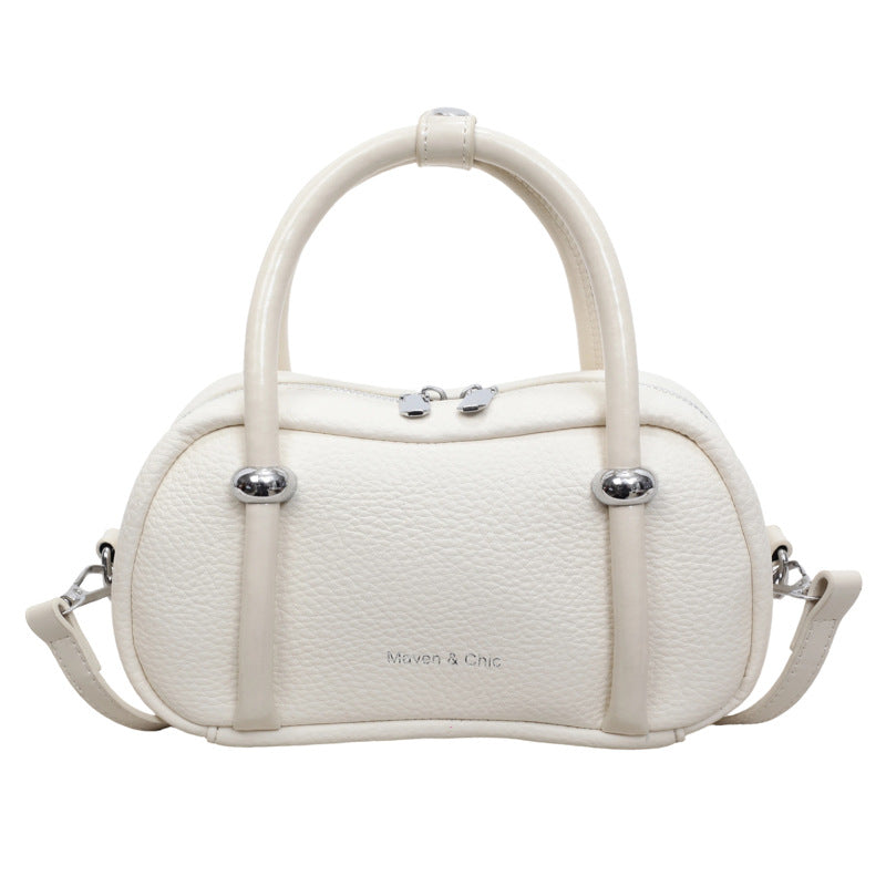 Classic Bowler Bag Textured PU Handbag for Casual Wear