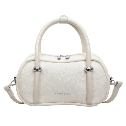 Classic Bowler Bag Textured PU Handbag for Casual Wear