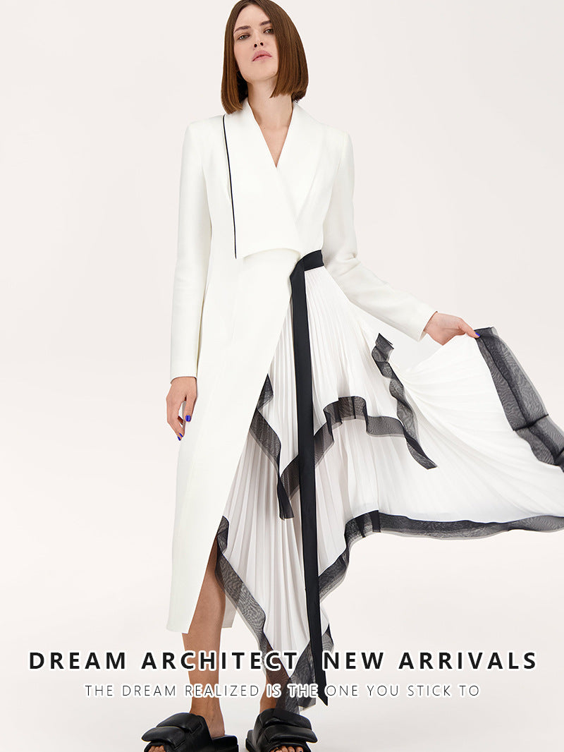Asymmetrical Ruffle Hem Long Dress Elegant Casual Coat