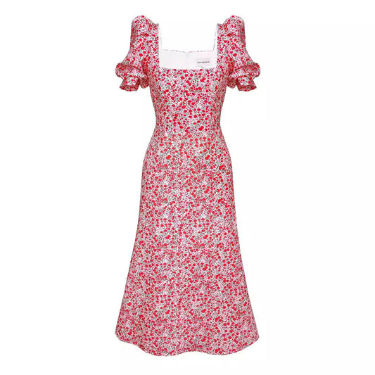 Elegant Floral Print Square Neck Midi Dress