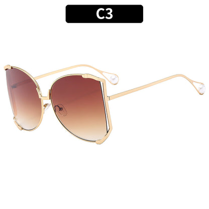 Trendy Oversized Metal Sunglasses UV400 Protection