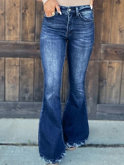 High-Waisted Dark Denim Flare Pants for Women