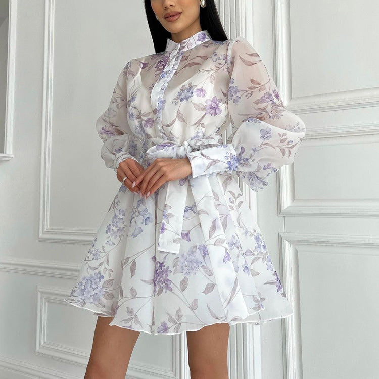 Elegant Floral A-Line Dress with Long Sleeves