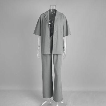 Cotton Casual Short Sleeve Top and Pants Set