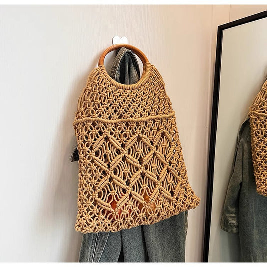 Handmade Woven Hollow Out Beach Handbag