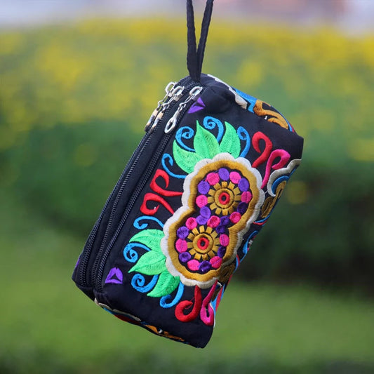 Ethnic Bag Fashion Fabric Coin Purse Embroidered Multi-Layer Zipper Bag Clutch Bag