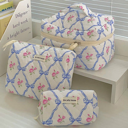 Bow Print Soft Portable Sweet Make Up Bag