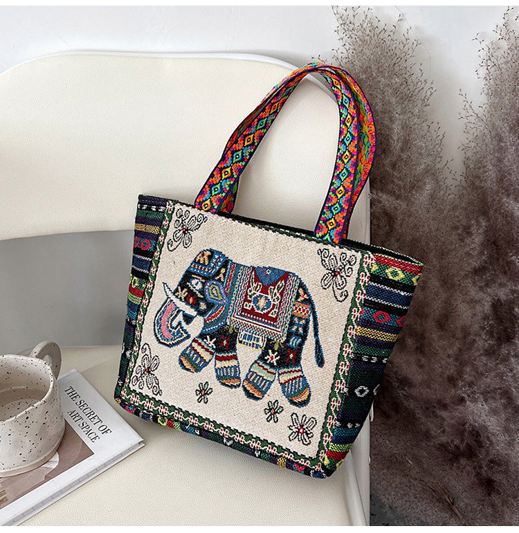 Bohemian Floral Embroidered Tote Bag Stylish Canvas Shoulder Bag