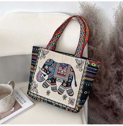 Bohemian Floral Embroidered Tote Bag Stylish Canvas Shoulder Bag