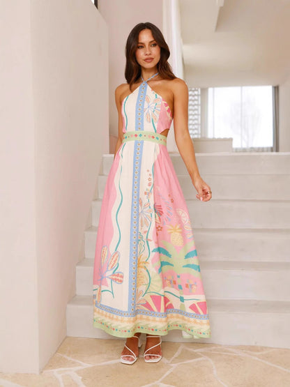 Sexy Backless Long Maxi Dress with Tie Neck