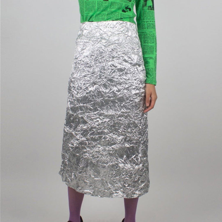 High-Waisted Ruched Midi Skirt with Slit