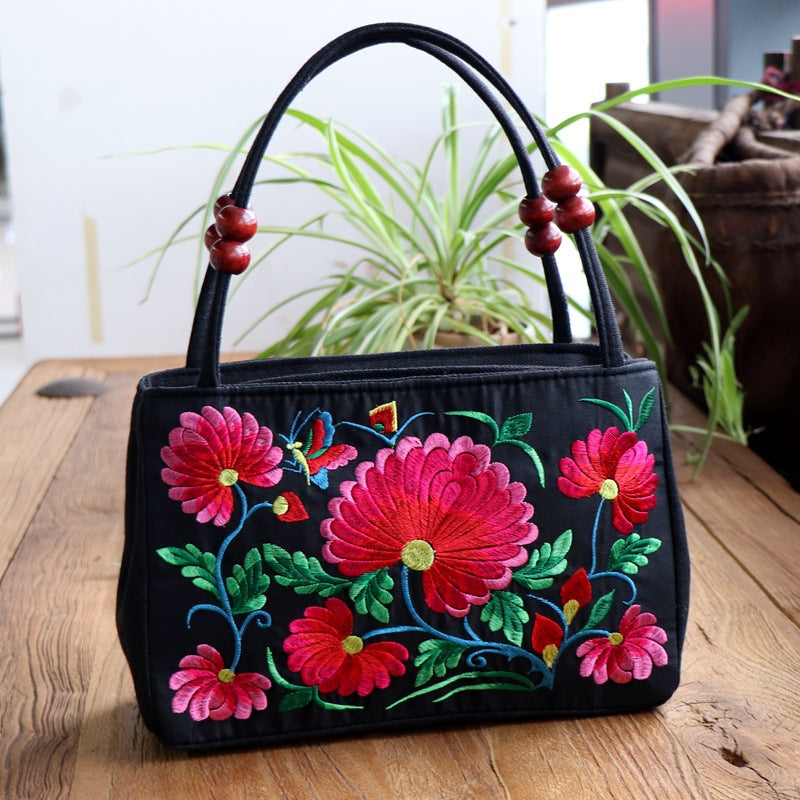 Ethnic Style Bag With Double-Sided Embroidery And Canvas Small Bag For Women'S Double-Layer Handbag Casual Trend Retro