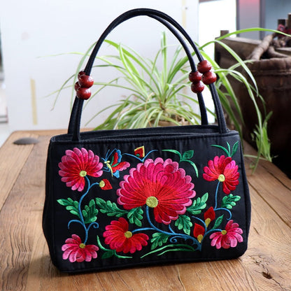 Ethnic Style Bag With Double-Sided Embroidery And Canvas Small Bag For Women'S Double-Layer Handbag Casual Trend Retro