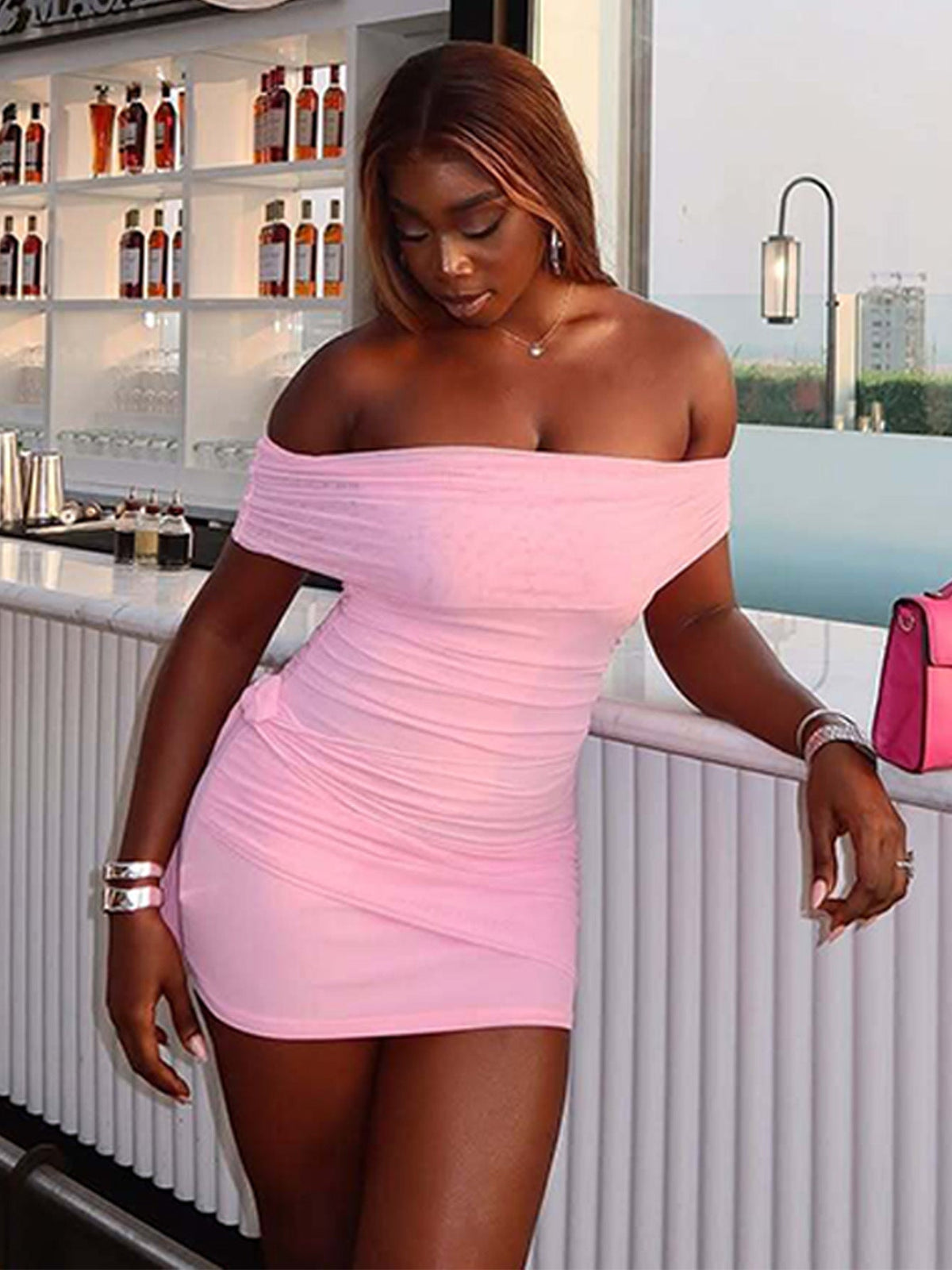 Fashionable Sexy Mesh Bodycon Dress With Ribbons