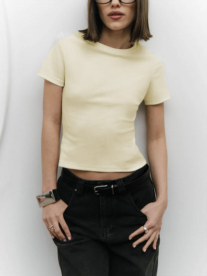 Sexy Crop Tee Solid Color Slim Fit Cotton Top