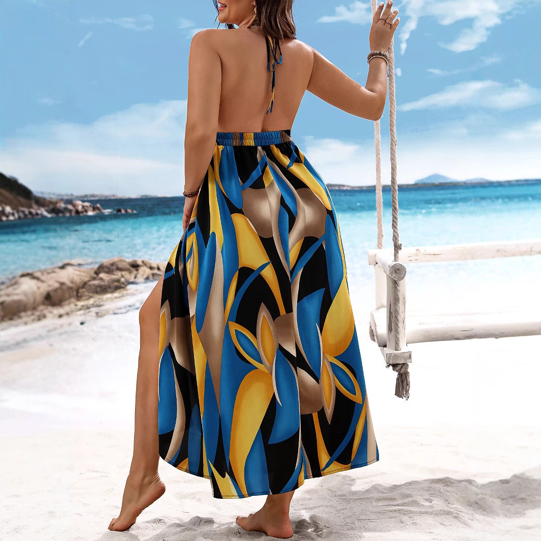 Beach Chic Floral Print Maxi Dress With Side Slit