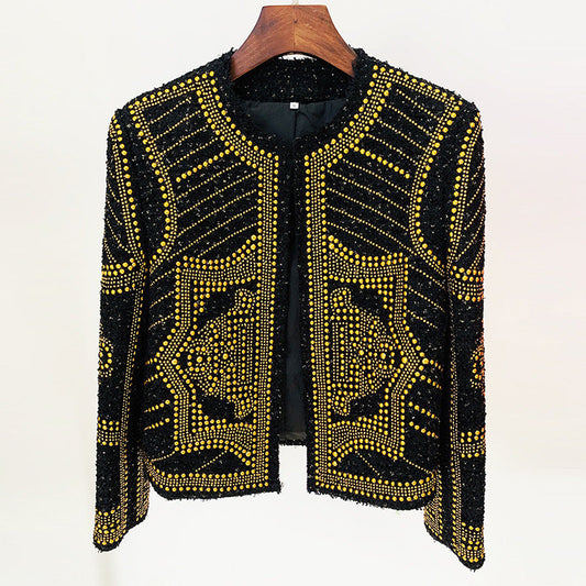 Metal Studded Tweed Jacket Stylish Office Wear