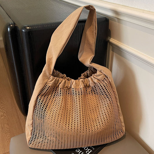 Hollow Nylon Tote Bag Stylish Casual Large Capacity Shoulder Bag