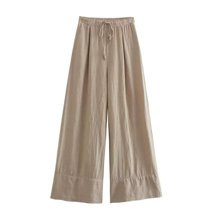 Vesty - Linen Cross-Neck Two-Piece Set (Top + Pants)
